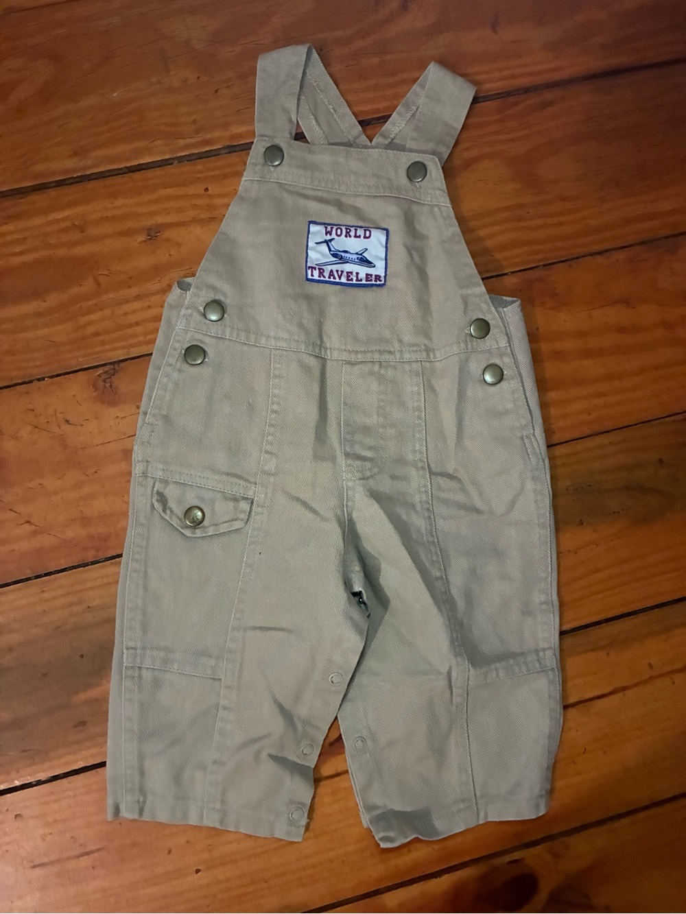 Airplane Toddler Boy World Traveler Khaki Kids Overalls 18 months